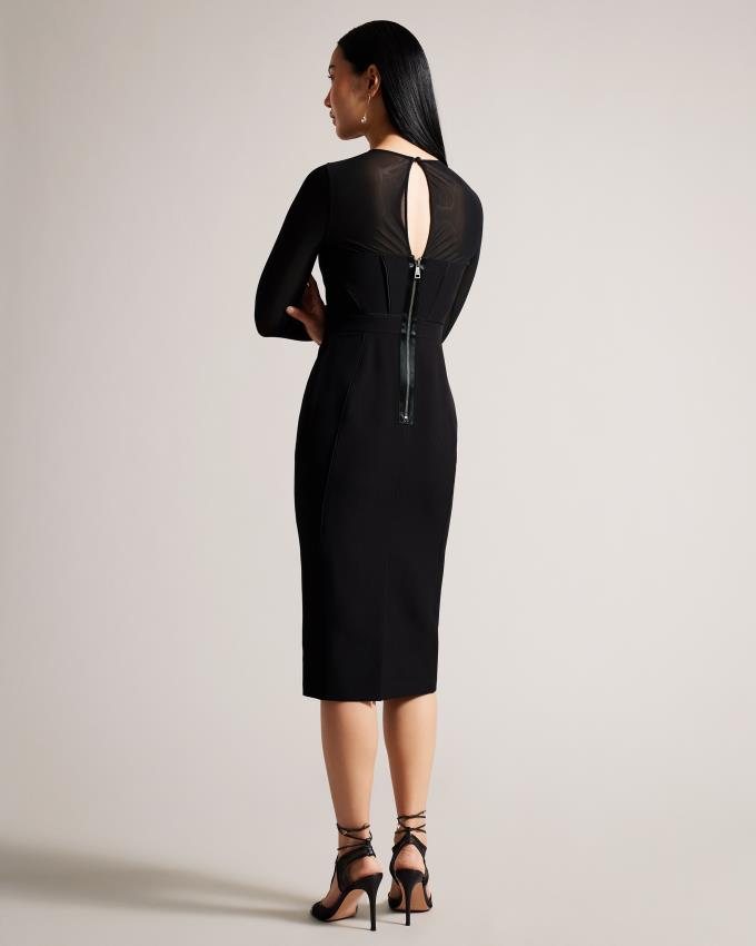 Peignoir Ted Baker Bodycon Midi With Sheer Sleeves Noir Femme | KNN-54553200